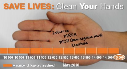 “Save lives: clean your hands” (Salva vite: lavati le mani) 