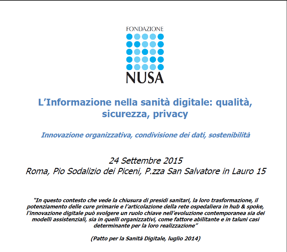 L’Informazione nella sanità digitale: qualità, sicurezza, privacy