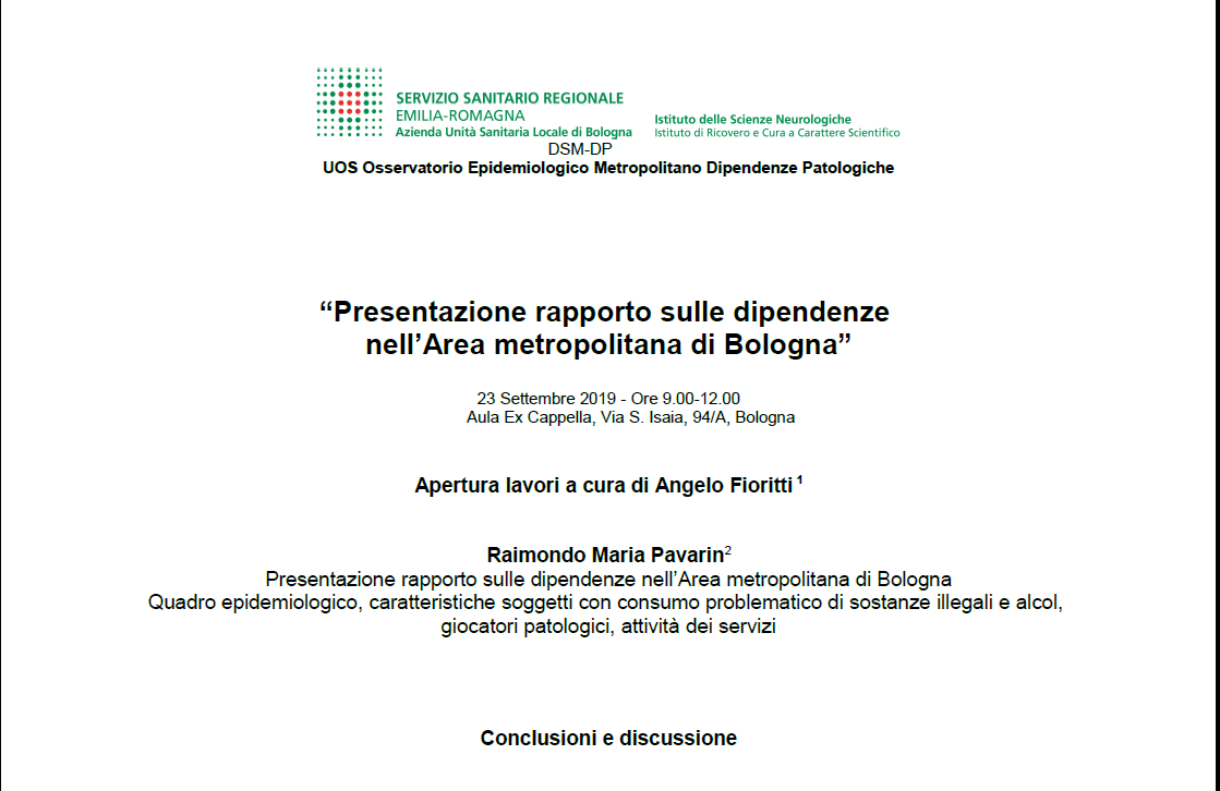 Presentazione rapporto sulle dipendenze nell'Area metropolitana di Bologna 